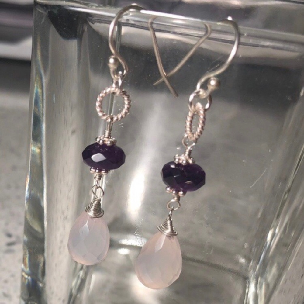 New Lavender Chalcedony African Amethyst Sterling Silver Earrings